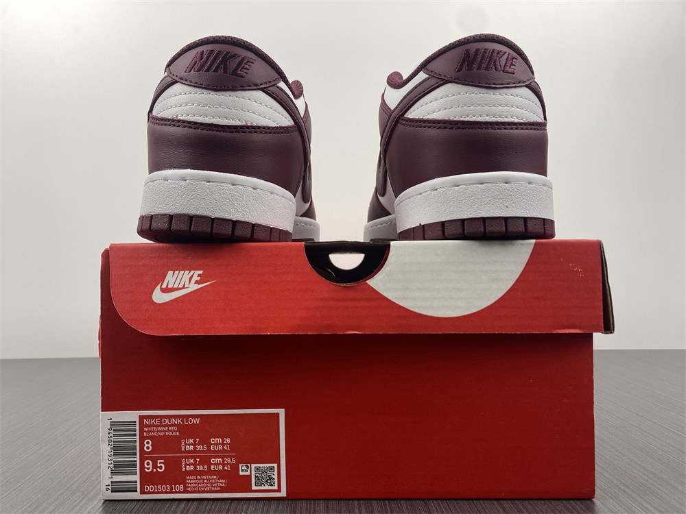 2021 New Nike Dunk Low Bordeaux White/Bordeaux DD1503-108