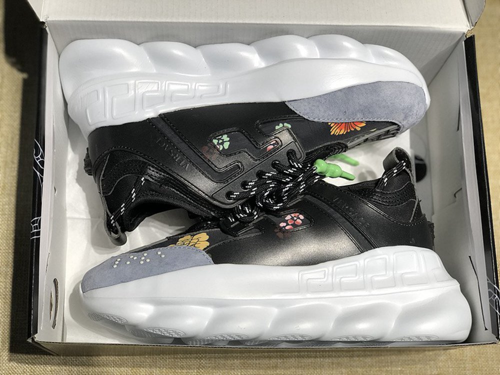 V*ERSACE CHAIN REACTION SNEAKERS BLACK&WHITE&GREEN