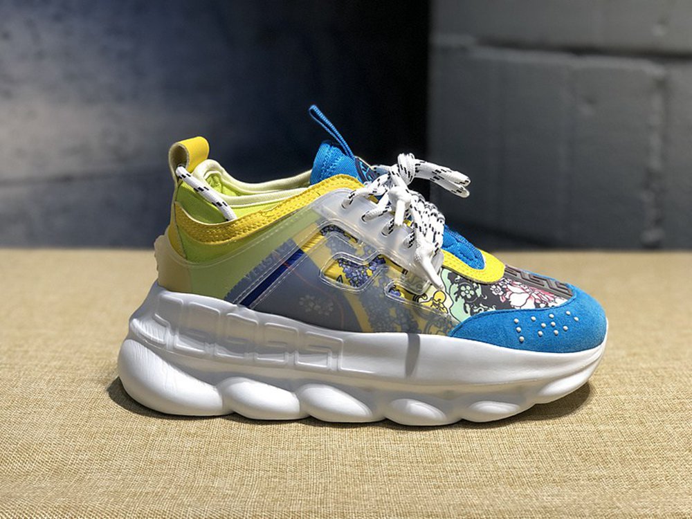 V*ERSACE CHAIN REACTION SNEAKERS BLUE&WHITE&YELLOW