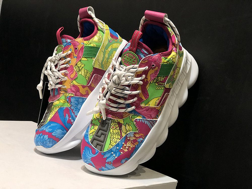 V*ERSACE CHAIN REACTION SNEAKERS GREEN&WHITE&RED&BLUE