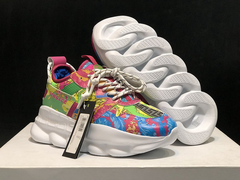 V*ERSACE CHAIN REACTION SNEAKERS GREEN&WHITE&RED&BLUE