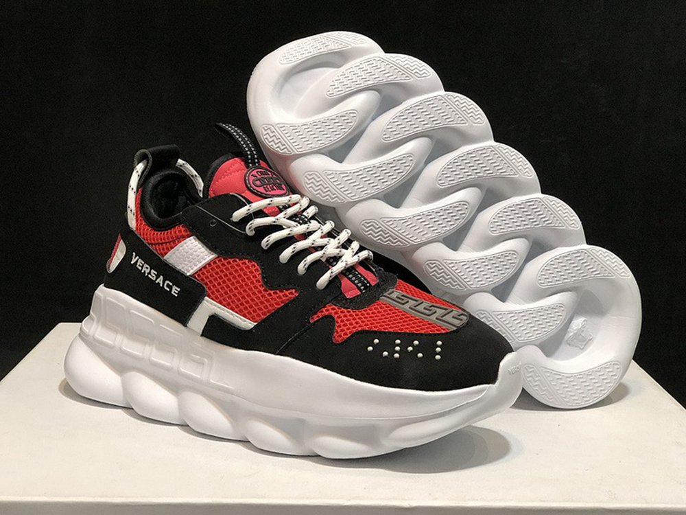 V*ERSACE CHAIN REACTION SNEAKERS BLACK&WHITE&RED