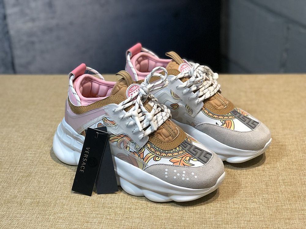 V*ERSACE CHAIN REACTION SNEAKERS PINK&WHITE&YELLOW&GREY