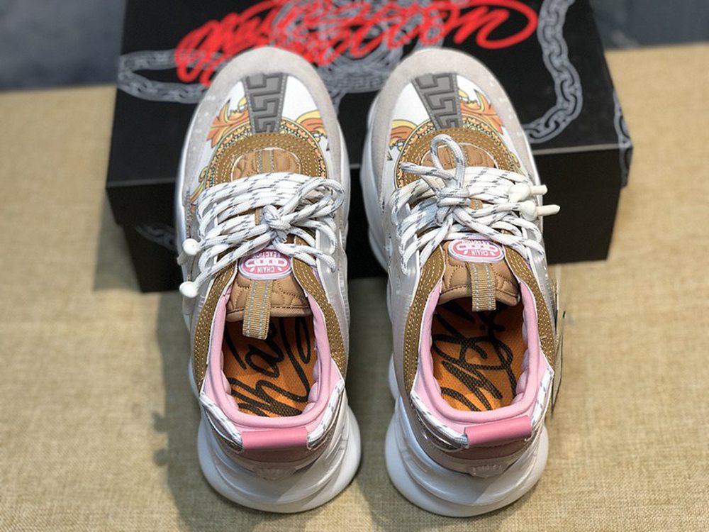 V*ERSACE CHAIN REACTION SNEAKERS PINK&WHITE&YELLOW&GREY