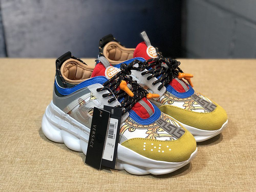 V*ERSACE CHAIN REACTION SNEAKERS RED&WHITE&YELLOW&GREY&BLUE