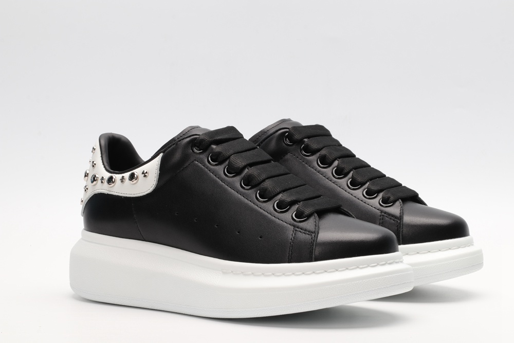 AMQ Black calf leather lace-up sneaker with siL*Ver-finished hammered stud