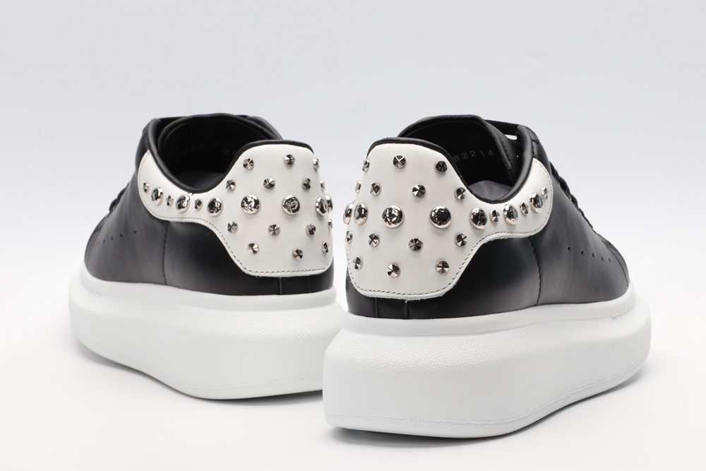 AMQ Black calf leather lace-up sneaker with siL*Ver-finished hammered stud