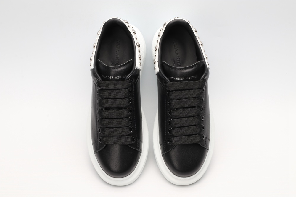 AMQ Black calf leather lace-up sneaker with siL*Ver-finished hammered stud