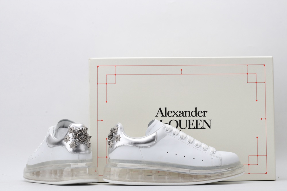 AMQ white oversized sneakers with siL*Ver heel