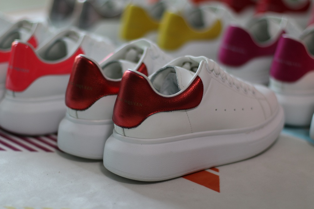 AMQ red foil embellished chunky leather sneakers