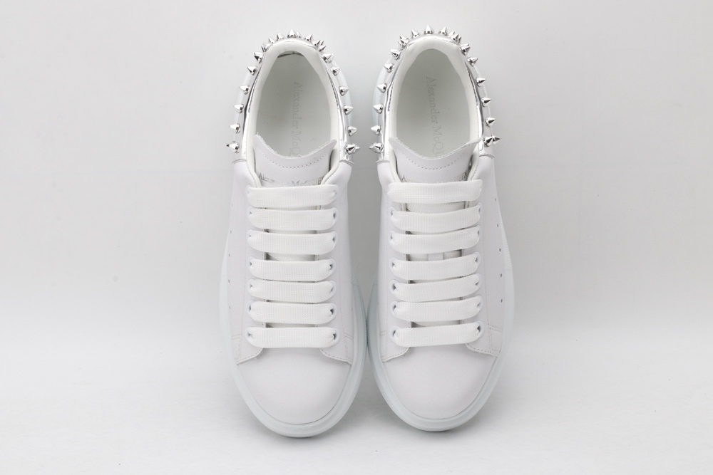 White calf leather lace-up sneaker with siL*Ver-finished hammered stud