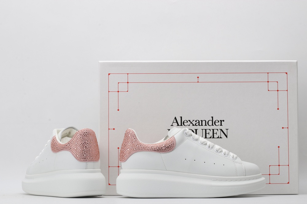 AMQ White & Rose Studded Oversized Sneakers