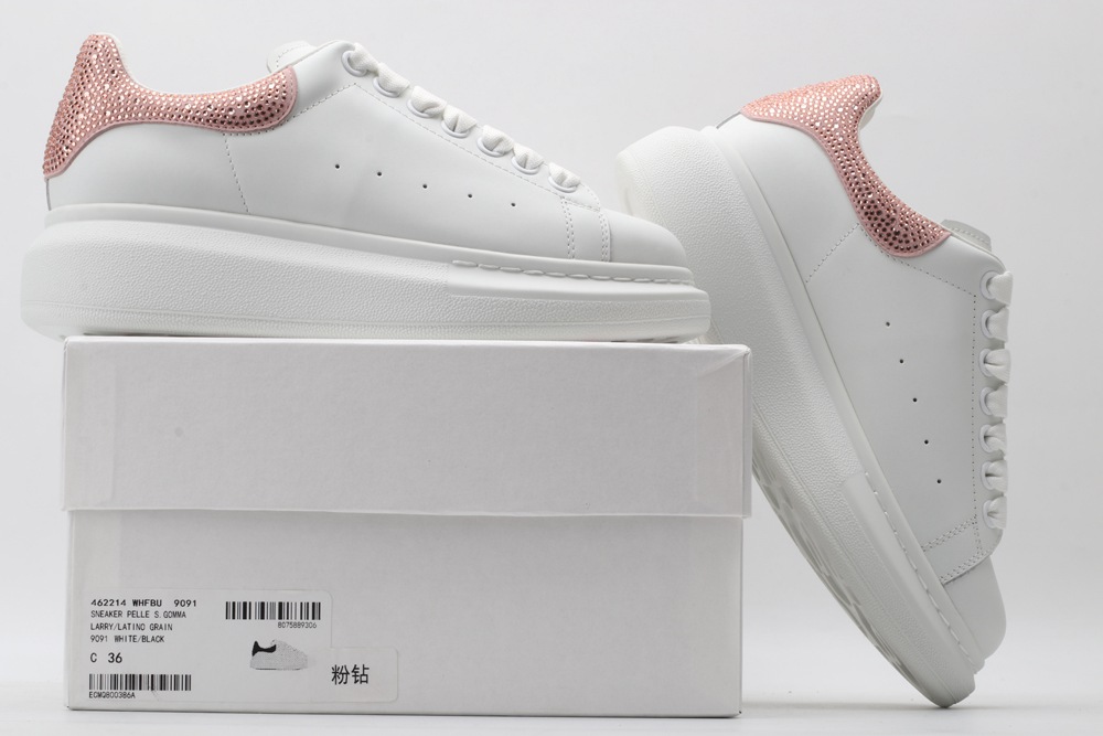 AMQ White & Rose Studded Oversized Sneakers